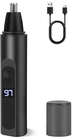 BUTBU Nose Hair Trimmer for Men, Professional Rechargable Painless Nose Trimmer, USB Ear and noses Clipper with LED Display, Dual Edge Blades Facial Hair Remover for Men and Women
