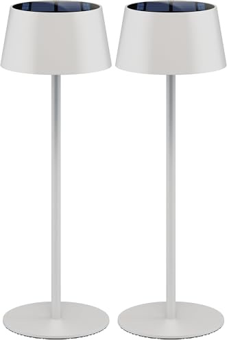 goobay Lampada da tavolo a LED a energia solare/dimmerabile, con controllo touch/lampada da tavolo a LED senza fili, per interni ed esterni, IP44, 150 lm e 3000 K, bianco caldo, USB-C, bianco / 73929