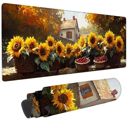 Tapis de Souris de Jeu, 800 x 300 mm XXL Tapis Souris Gaming Grand, Antidérapant Étanche, iExtended Long Clavier Mouse Pad XXL, Accessoire Bureau, pour Gamer, Ordinateur, PC (Tournesol) i-807