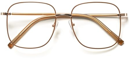 EYEGLSMST Übergroße Quadratische Lesebrille Damen, Modische Metallrahmen UV400 & Anti-Blaulicht Leser Brille, Große Computerlesebrille für Büro und Zuhause