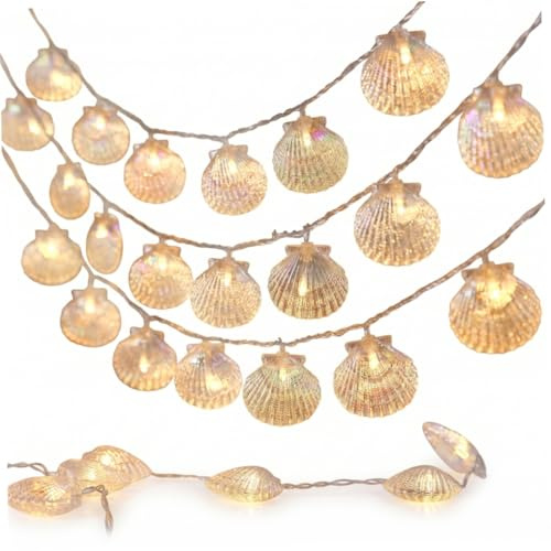 Snäckskal, 20 LED-skal formade snäckskal ljusslingor, batteridrivna sommar ljusslinga, 3 m