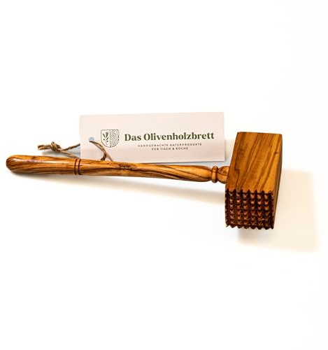 das Olivenholzbrett®Fleisch-Klopfer/Fleischhammer mit eckigem Holzkopf/30cm | aus hochwertigem Olivenholz/perfekt zur Herstellung von Schnitzel/Fleischklopfer aus Holz/langlebig