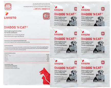 Livisto DiaDog`N Cat für Hunde und Katzen | 6er Pack | 6 x 5 g | Diätergänzungsfuttermittel für Hunde und Katzen | Kautablette zur Linderung akuter Resorptionsstörungen des Darms