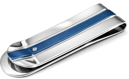 amorili Fermasoldi Uomo in Acciaio Inox – Accessorio Classico Blu con Zircone – Clip Ferma Banconote a Molla Elegante – Idea Regalo Uomo fsl021