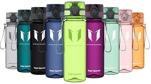 Sparrow Trinkflasche 500ml/750ml/1L - BPA-frei Tritan Wasserflasche 1-Klick | Sportflasche, Auslaufsicher, Leicht, Spülmaschinenfest, Flip Top Flaschen, Sport, Schule, Fitness, Gym, Büro, Reisen, Fahrrad