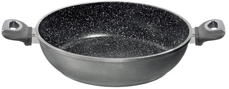 STONELINE Gourmundo Made in Germany Servierpfanne 28 cm, auch für öl- und fettfreies Braten, Kratzfeste Antihaftbeschichtung mit echten Steinpartikeln, Induktionspfanne