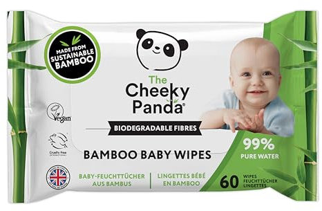 The Cheeky Panda Bamboo Biodegradable Baby Wipes | 99% Purified Water, Suitable for Sensitive Skin | Dermatologically Tested