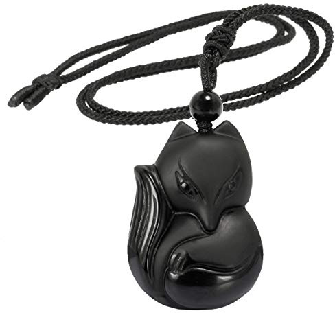 KYEYGWO Schwarze Obsidian Kristall Anhänger Kette | Verstellbarer Natürlicher Geschnitzter Halskette Schmuck Edelstein Amulett Glücksstein Spiritueller Geschenk Damen Herren