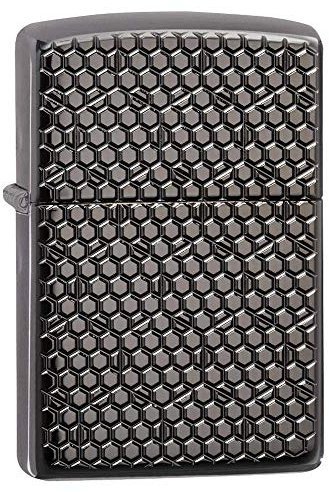 Zippo - Hexagon Design, Deep Carve - Black Ice - Essence Briquet Coupe-Vent, Rechargeable, dans Une boîte Cadeau de Haute qualité