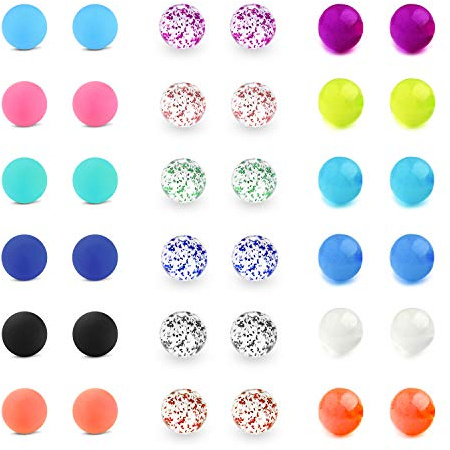 LAURITAMI 36er Ersatzkugel Piercing Kugel 5mm Set Chirurgenstahl Plastik 1.6mm Gewinde Schraubkugel Hantel Zungenpiercing, Bauchnabelpiercing
