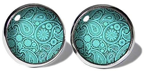 Paisley Türkis Ohrstecker ABOUKI Damen Mädchen Kind Kinder Edelstahl Ohrschmuck Motiv Paisleymuster handgefertigte Ohrringe silber-farben