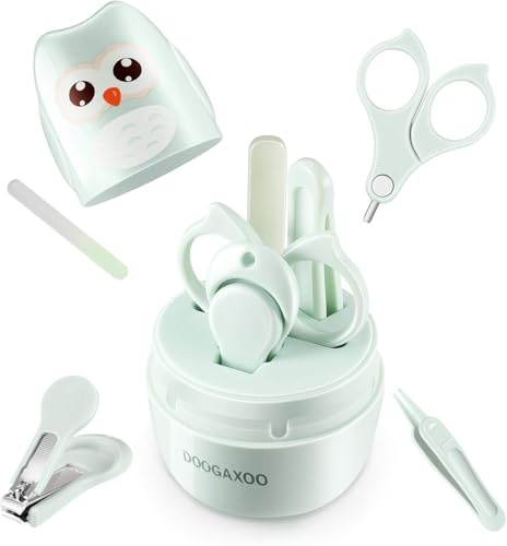 DOOGAXOO Baby Nail Clippers Kit, 4-in-1 Baby Nail Care Set with Cute Case, Baby Nail File, Nail Clipper, Scissor Tweezer, Baby Manicure Kit and Pedicure kit for Newborn, Infant, Toddler, Kids-Green