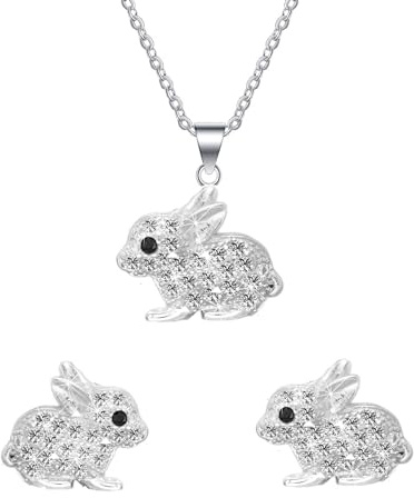 Kaguyo Smyckeset för kvinnor – sterling silver, klar belagd zirkonia, kanin, hänge, halsband med söt påskhare, stiftörhängen för kvinnor och flickor – smycken för kvinnor födelsedagspresent,