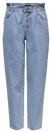 ONLY Damen Onlcuba Life Hw Slouchy Ca Lbdnm JNS Dot Jeans, Light Blue Denim, XL EU