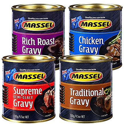 Massel Premium Gravy Powder Variety, Plant-Based, Gluten-Free, Low Fodmap, and Dairy Free Instant Gravy Mix, 130g, Pack of 4
