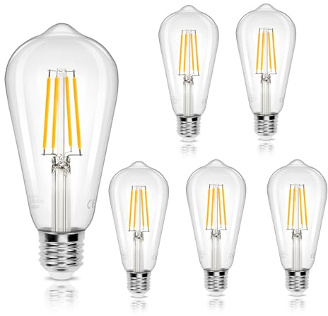 Aigostar E27 LED Lampe Filament 8W (Ersetzt 69W),Warmweiß 2700K,950lm,Vintage Glühbirne ST64,Nicht Dimmbar,5 Stück