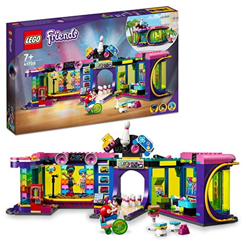 LEGO 41708 Friends Rollschuhdisco Spielzeug mit Arcade und Bowlingbahn, inkl. 3 Mini-Puppen, darunter Andrea, Evelyn und Jackson, als Geschenk für Kinder ab 7 Jahren