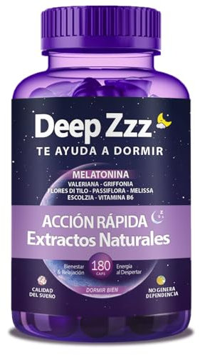 Melatonina per dormire DEEP ZZZ, Valeriana, Griffonia, Passiflora, Melissa. Sonnifero naturale potente. Aumenta la produzione di melatonina in modo naturale. 180 capsule per 6 mesi.