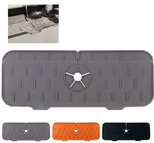 NiCoLa Silicone Faucet Mat, Faucet Sink Splash Guard, Water Catcher Mat for Kitchen & Bathroom Countertop Protect (Grey)