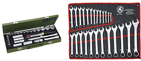 PROXXON Steckschlüsselsatz, Für die kraftvolle Mechanik mit 1/2-Umschaltratsche & BGS Do it yourself 1198 | Maul-Ringschlüssel-Satz | 25-tlg. | SW 6 - 32 mm | inkl. Tetron-Rolltasche