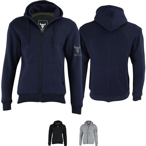 BULLDT Herren Motorrad Hoodie mit 4 CE-Protektoren 100% Aramid-Futter Schutz Kapuzenpullover - Motorradhoodie als Sommer Motorradjacke & 360° Schutzjacke - 2 Zipper-Taschen Bikerjacke Marineblau - 54