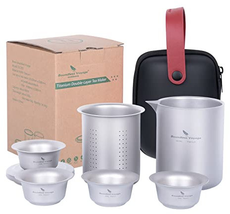 iBasingo Service à thé en titane avec filtre Machine à thé double couche Théière légère Outdoor Camping voyage portable tasse à thé Boissons métalliques au thé en vrac