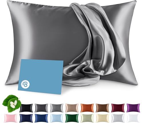 Bare Home 100% Mulberry Silk Pillowcase for Hair and Skin - Ultra Premium 6A Grade 19 Momme Silk Pillow Case - Envelope Enclosure - Breathable Cooling Pillow Cover (Standard, Grey)
