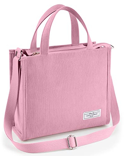 KALIDI Cord Tasche Umhängetasche Damen mit Reißverschluss, Handtasche Schultertasche Shopper für Schule Arbeit Alltag Lässige