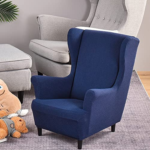 Highdi Kinder Sesselhusse Ohrensessel aus Jacquard, Kindersessel Bezüge Hoher Rücken, Elastischer Elasthan Sesselhusse für Relaxsessel, Fernsehsessel, Lesesessel (Navy Blau)