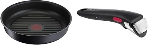 Tefal Ingenio Eco Resist Poêle grill fonte d'aluminium Noir 26 cm L8584004 & Ingenio Poignée amovible noire, Empilable, Amovible, Verrouillage sécurité 3 points, Garantie 10 ans, Expertise L9863302