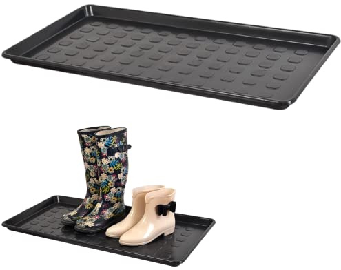 Fortena Schuhabtropfschale XLSchuhmatte Ablage - Schuhablage 76x38 cm mit erhöhtem Rand - Abtropfschale Schwarz für Schuhe Regen Herbst Winter