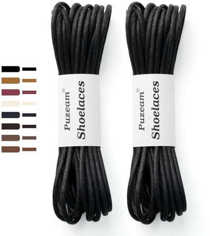 Puzeam 2 Paia Lacci per Scarpe Rotondi Cerati Eleganti, Lacci Sottili Stringhe per Scarpe - Diametro 3mm - Nero 90