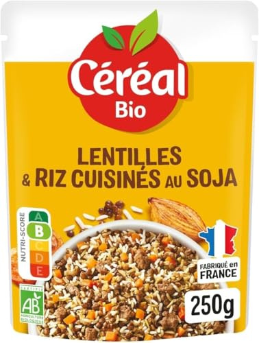 Céréal Bio Lentilles Vertes, Riz & Soja - Sachet Micro-ondable, Rapide à Réchauffer - Végan et Bio - 250g - 204904 (Lot de 5)
