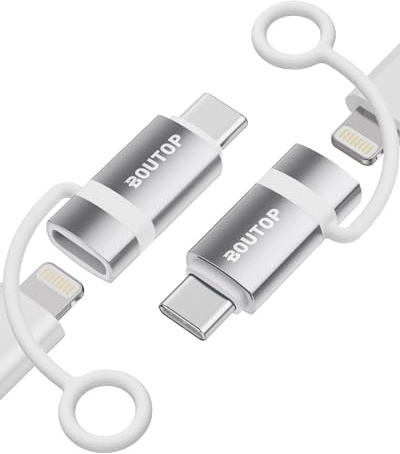 BOUTOP [Apple MFi Certified 60W Lightning to USB C Adapter for Fast Charging Compatible with iPhone 15 Pro/15 Pro Max/15/15 Plus, MacBook, iPad - [2 Pack, Silver]