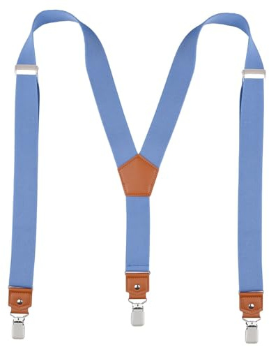Mcvotcot Suspenders for Men Y Back Adjustable Elastic with Strong Clips 47 Inches Dusty Blue