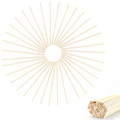 MININUSI 250 Stück Dübelstangen, 300mm x 3.8mm Holzstäbe Rund, Holzstäbchen zum Basteln, Zuckerwattestäbe, Rattanstäbchen, Naturholzstangen, Holzdübelstange für Holzarbeiten, Zuckerwatte, DIY Handwerk