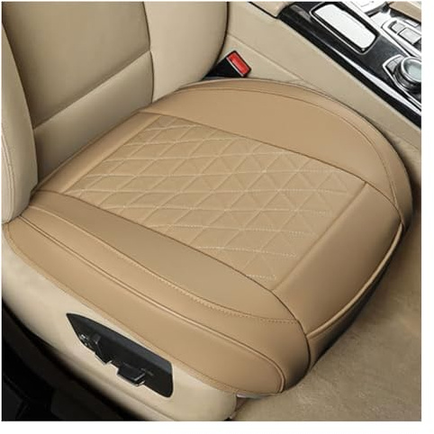 GLSOWEE Leather Car Seat Cover, Auto Front Bottom Seat Cover Luxury Car Seat Protector Anti-Slip Waterproof Cushion Cover with Storage Pocket, for Most Cars, Trucks, SUVs (Beige)