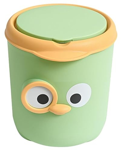 AOKWAWALIY Mini Poubelle De Bureau Jaune 16Cm Avec Couvercle Cartoon Rigolote Pour Chambre Enfant Salon Et Bureau Compacte En Pp