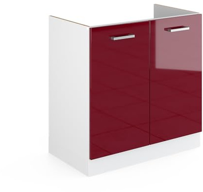 Vicco Spülenunterschrank R-Line, Bordeaux Hochglanz, 80 cm