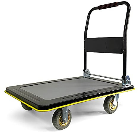Flachbett-Handwagen Trolley-Wagen aus Stahl, großer Plattformwagen mit klappbarem Griff und drehbaren Rädern for den Transport im Home-Office, Tragfähigkeit 880 Pfund Schwerlast-Flachbettwagen ( Color