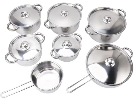 Juego de Utensilios de Cocina de Acero Inoxidable de 7 Piezas, Sartén para Leche y Sartén de un Resistente a Altas Temperaturas, Olla para Sopa de Doble Oreja para Cocinar en