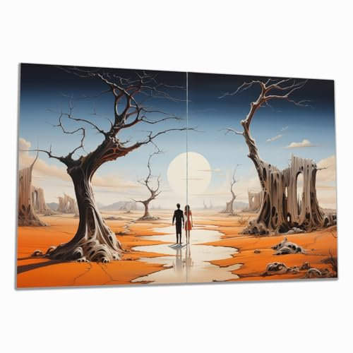 Wallario Herdabdeckplatte/Spritzschutz aus Glas, 2-teilig, 80x52cm mit 8 mm hohen Füßen, für Ceran- und Induktionsherde, Wüstenwanderer