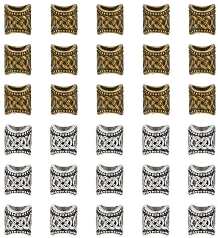 HOBBIESAY 2 Farben Charaktermuster Haarmanschettenperlen Legierung Europäischer Stil Bartperlen Großes Loch Geflecht Haarperlendekorationen Säulenförmige Haarschlauchperlen Für Dreadlocks Haarschmuck