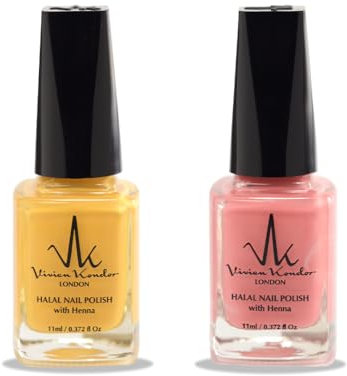 (2Pcs Set) Henna Infused Halal Nail Polish Water Permeable Nail Polish Vegan Long lasting Nail polish (Amira, Gold Souk)