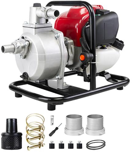 LIULIQ Benzin-Wasserpumpe, Gartenbewässerungs-Benzinmotorpumpe Mit 4-Takt-OHV-Motor, Hubhöhe Bis Zu 200 Meter, Dreidimensionale Zirkulationskühlung Für Die Garten-Rasenbewässerung, Wasserübertragung