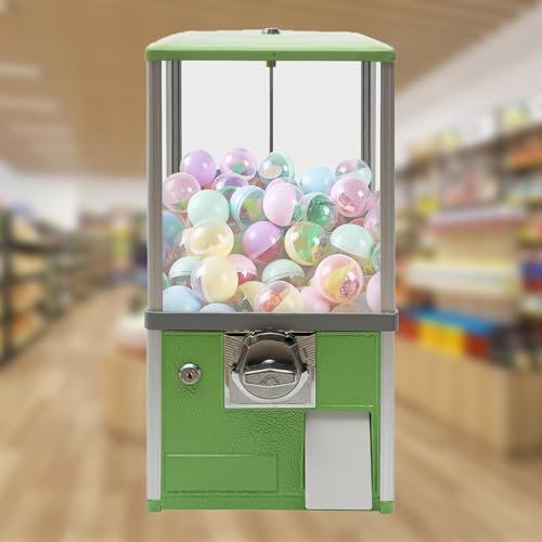 Máquina expendedora con ranura para monedas, máquina de chicle transparente, máquina dispensadora de premios de dulces, máquina automática de cápsulas para tiendas minoristas, para el hogar(Green,1 EU