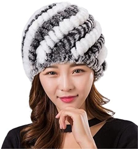 Beanie-Mütze für den Winter, Kunstpelz, mit Stretch, russischer Stil, mit warmem Strick (Einheitsgröße)