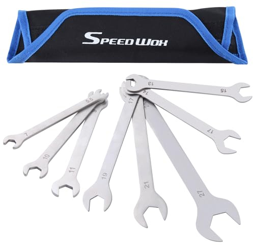 SPEEDWOX - Llave de extremo abierto (8 unidades, 3 mm, con bolsa de rodillo, combinación larga, modelo clave Setv-Groove Open End 5.5, 7, 8, 9, 10, 11, 13, 14, 15, 17, 18, 19, 21, 24, 27 mm, juego de