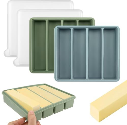 Stampo per burro in silicone con coperchio, stampo per burro fatto in casa, vassoio antiaderente adatto per bastoncini di burro standard, grande cavità, contiene 8 cucchiai, contenitore per barrette