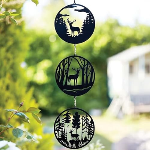 Garden Mile Woodland Hanging Tree Decoration 62cm – Metal Stag Garden Ornament, Round Outdoor Tree Hanger for Patio, Garden Decor in Black